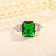 Green Cubic Zirconia Rings For Women Square Emerald Zircon Silver Plated Finger Rings Statement Jewelry