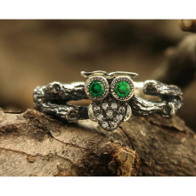 Vintage Boho branch Owl Ring geometric pattern Emerald Rings Wedding Party Jewelry