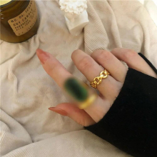 Silver French Big Emerald Ring Female Retro Vintage Unique Light Jewelry