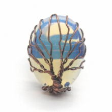 KFT Wire Wrapped Tree Of Life Oval Shape Resizable Opalite Opal Stone Finger Ring For Women Party Wedding Jewelry