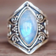 Vintage Moonstone Rings for Women Girls Antique Tibetan Water Drop Healing Opal Wedding Ring Boho Indian Jewelry