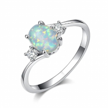 Geometric Pink Fire Opal Ring Dainty Small Oval Stone Engagement Ring Silver Wedding Rings For Women Jewelry