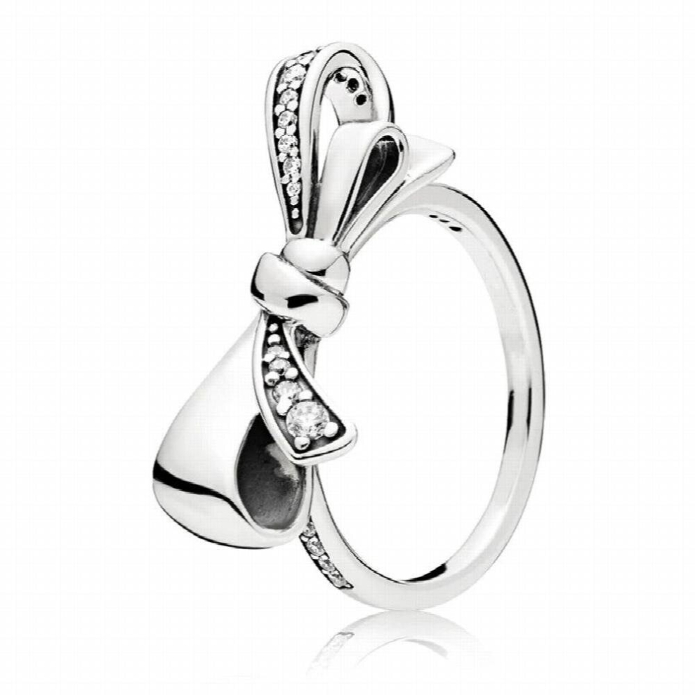Silver Bow Knot Wedding Ring for Women Engagement Crystal Rings Party Jewelry Gift