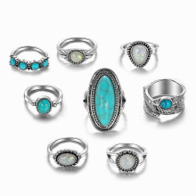 Vintage Antique Silver Rings Sets Colorful Opal Crystal Stone Carve for Women Men Bohemian Jewelry Anillos