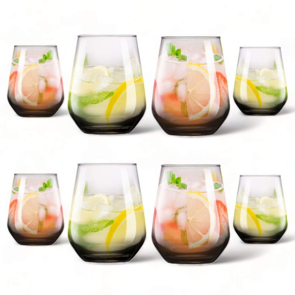 Urbn-Chef (8) 450Ml Smoked Glass Drinking Bar Water Beverage Glasses Tumblers Black