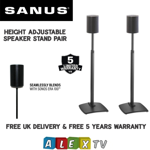 SANUS WSSE1A2 Black Pair Height-Adjustable Speaker Stands For Sonos Era 100