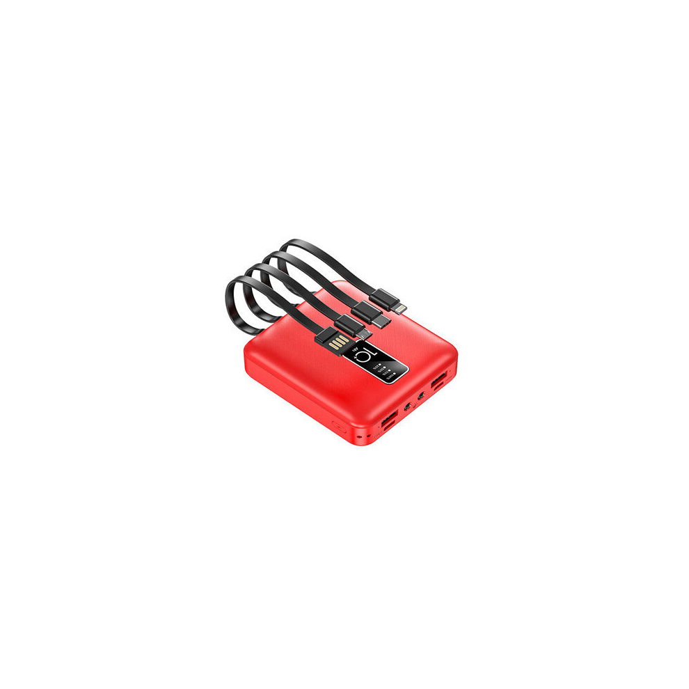 (Red) 20000mAh Mini Power Bank With Lights Phone Charger