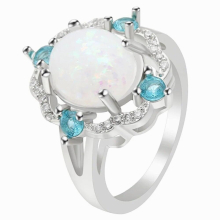 Hainon Fire Oval Opal Rings for Women Vintage Silver Filled CZ Rings Engagement Jewelry