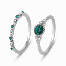 2pcs/set Jewelry Emerald Ring Inlay Zircon Female Set Charm Engagement Rings For Women Jewelry