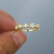 Minimalist Female Opal Stone Small Ring Charm Thin Wedding Ring Vintage Bridal Round Engagement Rings For Women