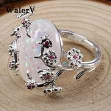 Opal Chinese Style Plum Ring Charm Tree & Flower Ring Jewelry Filled Romantic Big Fire Women Bands