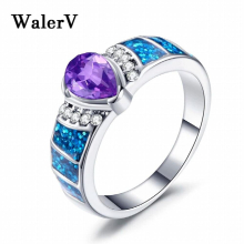 For Women Set Jewelry Charm High Zircon Rings Fire Opal Purple Crystal Stone Ring