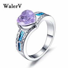 Ring for Women Set High Fire Opal Heart Shape Purple Crystal Zircon Wedding Ring Gift
