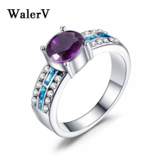 High Opal Stone Zircon Ring For Womens Set Oval Purple Crystal Wedding Rings