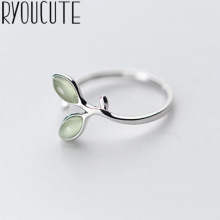 Opal Jewelry Silver Leaf Rings for Women Bijoux Gift Female Adjustable Size Finger Rings Anillos