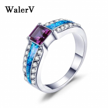 Ring for Womens Rings Set Charm Opal Stone Square Purple Crystal Zircon Ring Jewelry