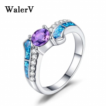 Ring High Opal Stone Ring for Womens Set Purple Crystal Wedding Jewelry Gift
