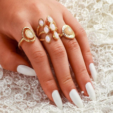 3Pcs/Set European Mixed Adjustable Oval Hollow Opal Ring Women Sweet Romantic Wedding Party Jewelry