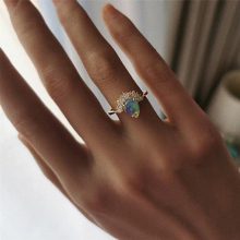 Female Water Drop Opal Ring Classic Thin Engagement Ring Charm Crystal Crown Stone Wedding Rings For Women