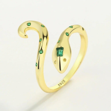 S925 Sterling Silver Micro Inset Emerald Zircon Smart Small Snake Ring Creative Jewelry Party Birthday Gift