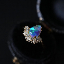Female Water Drop Opal Ring Classic Thin Engagement Ring Charm Crystal Crown Stone Wedding Rings For Women