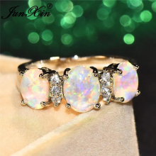 Vintage Female Oval Fire Opal Ring Silver Rainbow Birthstone Wedding Enggaement Ring Jewelry CZ