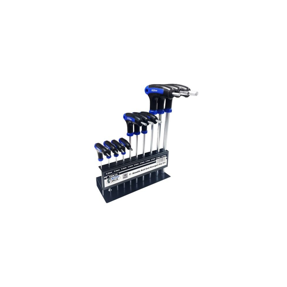 Autojack THK10 10pc T Handle Hex Key Set Allen Keys 2-10mm CrV Steel Rack - Image 3