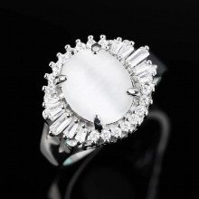Moonstone Rings for Women Silver Bohemian Artificial Crystal Big Opal Ring Wedding Party Jewelry Accessories Gift