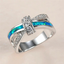 Female Opal Stone Rings Charm Silver Thin Wedding Rings For Women Bride Crystal Bowknot Engagement Ring