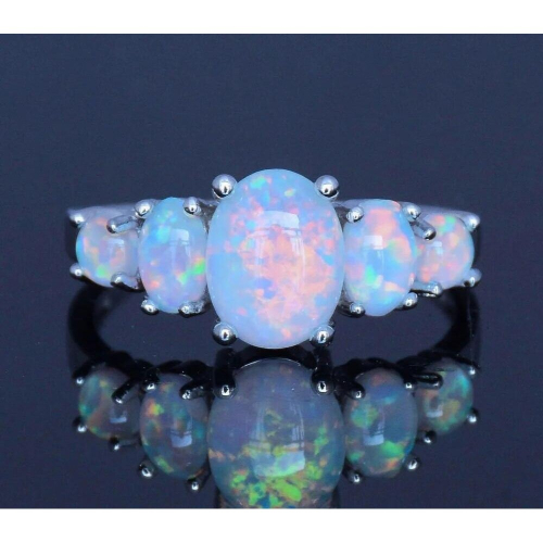 Fire Opal Cluster Wedding Engagement Ring 1