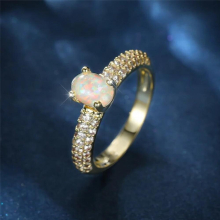 Female Rainbow Fire Opal Ring Oval Stone Wedding Bands Vintage Zircon Promise Engagement Rings For Women