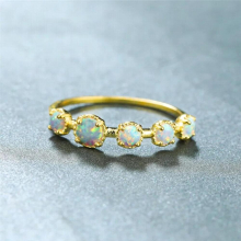 Minimalist Female Opal Small Stone Ring Vintage Bridal Round Engagement Ring Charm Thin Wedding Rings For Women