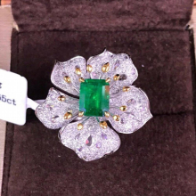 Silver Lady Finger Ring Silver Emerald Flower Rings For Women Wedding Party Jewelry