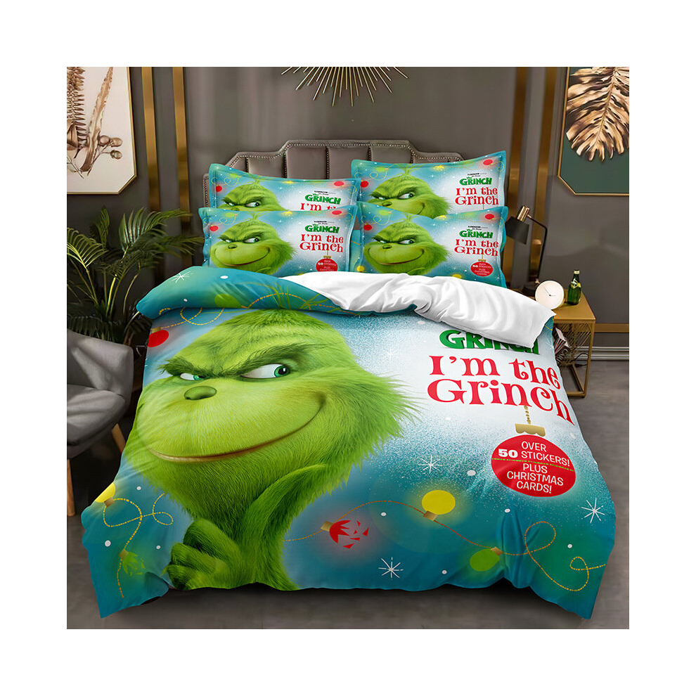 Xcsgsra (Style 10, King (220X240cm/3Pcs)) The Grinch Bedding Single Double King Duvet Cover Multicoloured