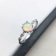 925 Sterling Silver 5mm Round Natural Opal Rings For Women Wedding Engagement Love Ring Jewelry Finger Bague Aneis Anelli