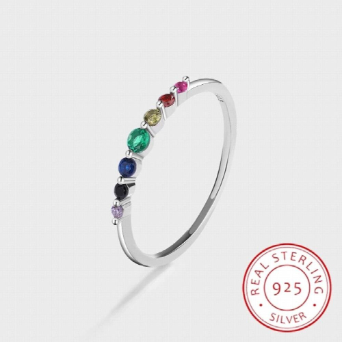 Classic Rainbow Ruby Emerald Single Row Full Diamond Zircon Ladys Ring S925 Sterling Silver Jewelry Gift 1
