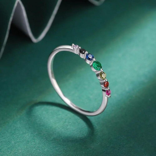 Classic Rainbow Ruby Emerald Single Row Full Diamond Zircon Ladys Ring S925 Sterling Silver Jewelry Gift 2