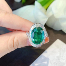 Exquistie 925 Silver Oval Cut Emerald Tourmaline Wedding Rings for Women Temperament Jewelry