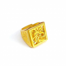 RI42 Fine Jewelry Man Boy Birthday Wedding Gift Dragon Round 24KT Fortune Resizable Ring