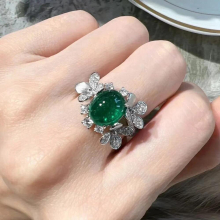 JoiasHome Oval Emerald Green Gemstone Ring Opening Resizable Silver 925 Jewelry Party Anniversary Gift For Wife