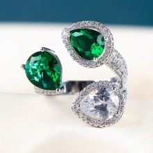 JoiasHome Bright Green Emerald 5A Zircon Ring Opening Adjustable Rings Silver 925 Jewelry For Anniversary Party