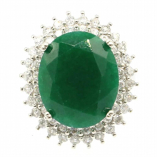 26x23mm Dazzling Oval Gemstone 18x15mm Real Green Emerald CZ For Females Daily Wear Silver Rings