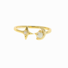 925 sterling silver moon star adjust ring micro pave opal stone Top dainty jewelry