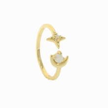 Opal Gem Moon Star Open Adjust Finger Ring For Women Girl Delicate 925 Sterling Silver Party Jewelry Gift
