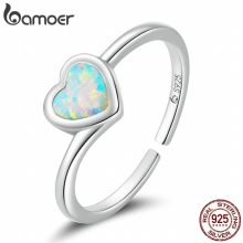 925 Sterling Silver Heart-Shaped Opal Ring for Women Adjustable Love Ring Fine Jewelry Gift