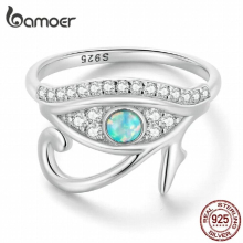925 Sterling Silver Opal Lucky Eye of Horus Ring Pave Setting CZ for Women Birthday Gift Fine Jewelry BSR403