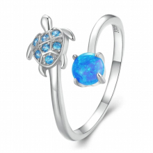 Real 925 Sterling Silver Turtle Fire Opal Opening Ring For Women Ocean Animal Stackable Ring Party Jewelry Gift R928