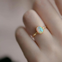 925 Sterling Silver Vintage Opal Adjustable Ring Women Mother Memorial Jewelry