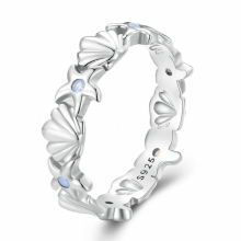 925 Sterling Silver Creative Starfish & Shell Finger Ring For Women Platinum Fire Opal Ring Summer Jewelry Gift