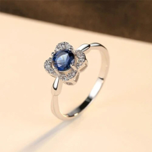 Flower Shape Sapphire Gemstone 925 Sterling Silver Ring for Women Cubic Zirconia Bridal Wedding Engagement Jewelry